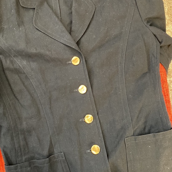 Louis Feraud Black Linen Blazer Jacket Gold Buttons - Picture 4 of 9